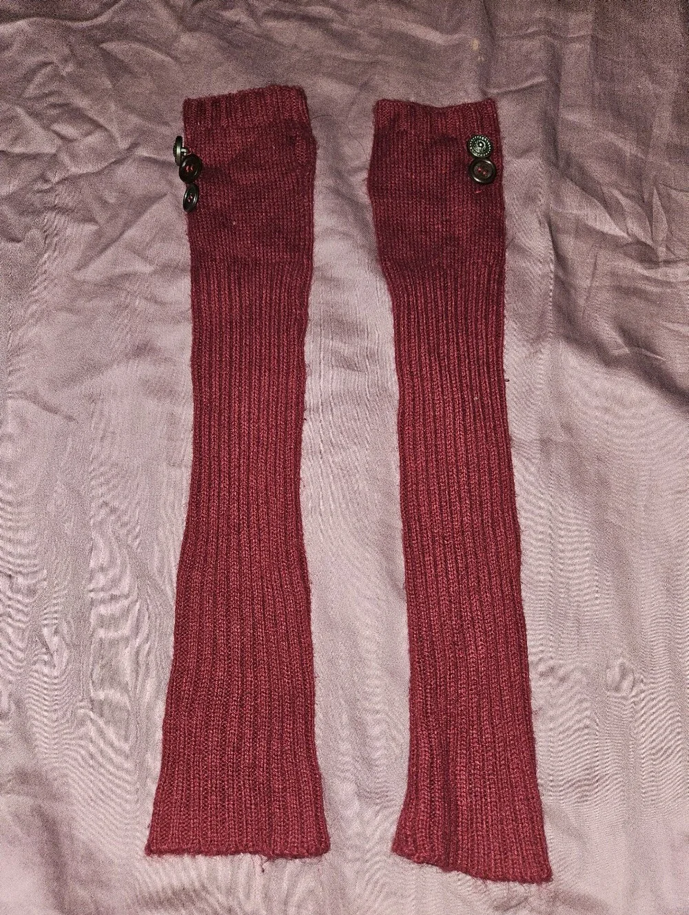 Claire's Burgundy Knit Arm Warmers Fingerless Gloves with Thumb Holes – One Size